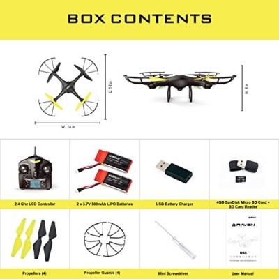 Force1 U45 Altitude Hold RC Quadcopter Drone with HD Camera, 4GB SanDisk Micro SD Card and Battery, Black Yellow   